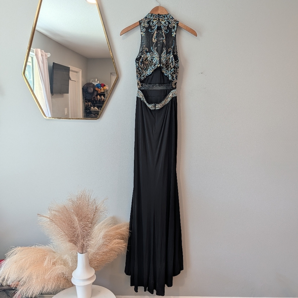 Abby Paris Black And Blue Beaded Gown Size 0